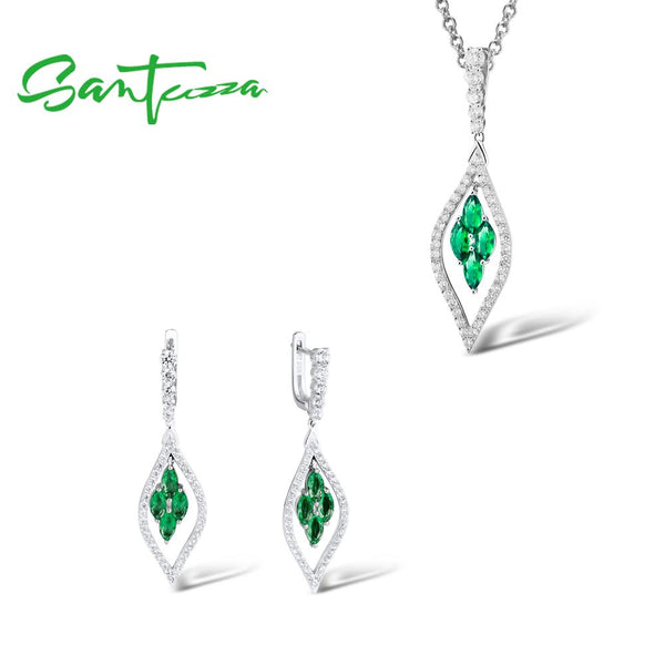 SANTUZZA Silver Jewelry Set for Women Pure 925 Sterling Silver Sparkling Green Purple Blue Pendant Earrings Trendy Fine Jewelry