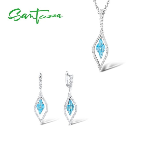 SANTUZZA Silver Jewelry Set for Women Pure 925 Sterling Silver Sparkling Green Purple Blue Pendant Earrings Trendy Fine Jewelry