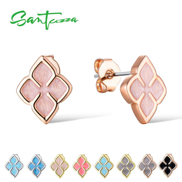 SANTUZZA Flower Earrings For Women Delicate Multi-Color female Stud Earrings Trendy Party Fashion Jewelry Handmade Enamel