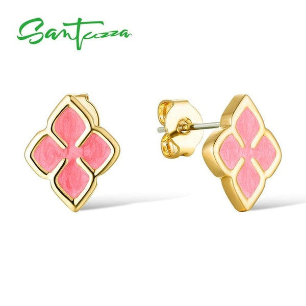 SANTUZZA Flower Earrings For Women Delicate Multi-Color female Stud Earrings Trendy Party Fashion Jewelry Handmade Enamel