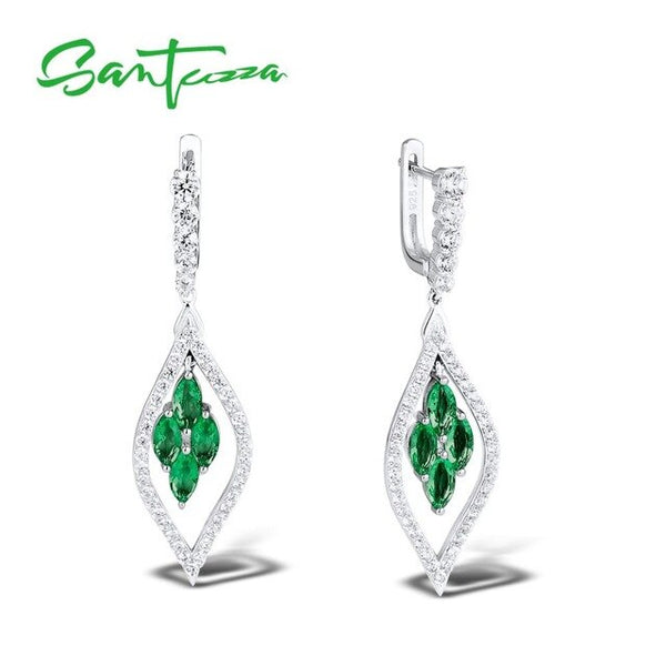 SANTUZZA Silver Earrings For Women Pure 925 Sterling Silver Sparkling Green Purple Blue Trendy Party Drop Earrings Fine Jewelry