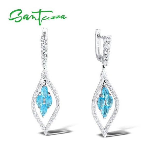 SANTUZZA Silver Earrings For Women Pure 925 Sterling Silver Sparkling Green Purple Blue Trendy Party Drop Earrings Fine Jewelry