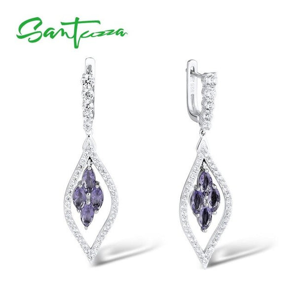 SANTUZZA Silver Earrings For Women Pure 925 Sterling Silver Sparkling Green Purple Blue Trendy Party Drop Earrings Fine Jewelry