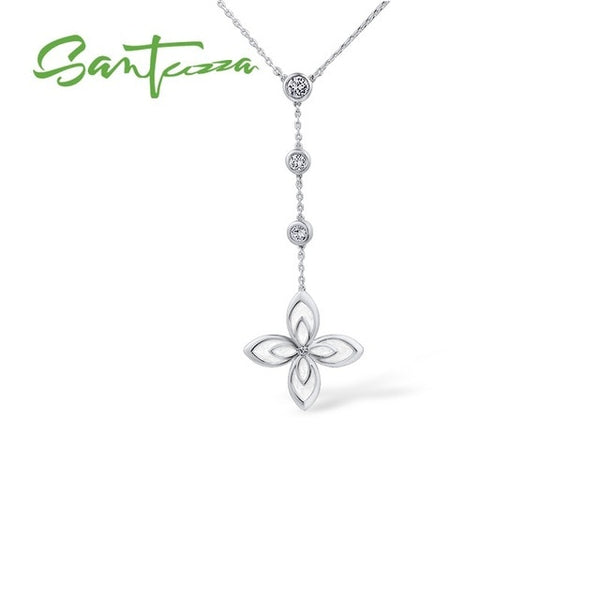 SANTUZZA Flower Necklace For Woman Elegant Multi-Color Flower Sparkling Crystal Necklace Party Fashion Jewelry HANDMADE Enamel