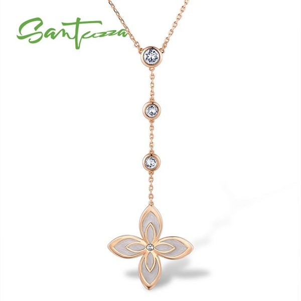 SANTUZZA Flower Necklace For Woman Elegant Multi-Color Flower Sparkling Crystal Necklace Party Fashion Jewelry HANDMADE Enamel