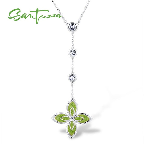 SANTUZZA Flower Necklace For Woman Elegant Multi-Color Flower Sparkling Crystal Necklace Party Fashion Jewelry HANDMADE Enamel