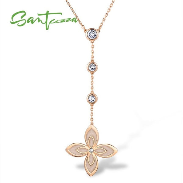 SANTUZZA Flower Necklace For Woman Elegant Multi-Color Flower Sparkling Crystal Necklace Party Fashion Jewelry HANDMADE Enamel
