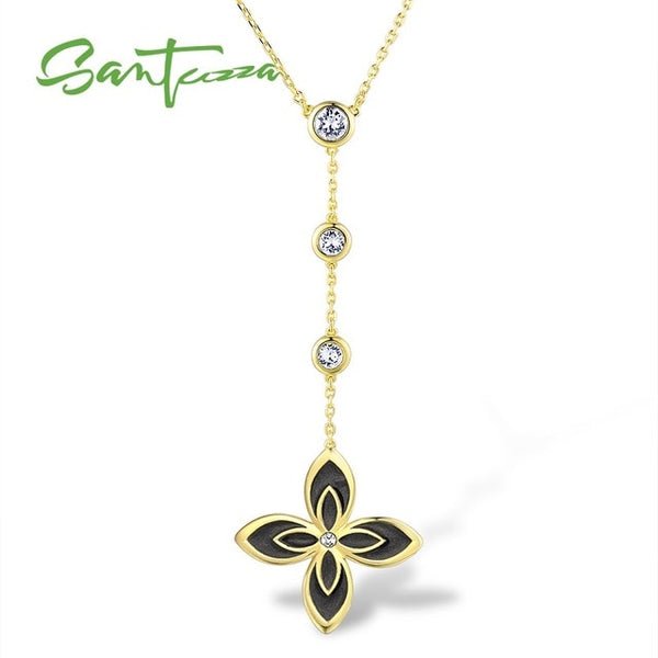SANTUZZA Flower Necklace For Woman Elegant Multi-Color Flower Sparkling Crystal Necklace Party Fashion Jewelry HANDMADE Enamel