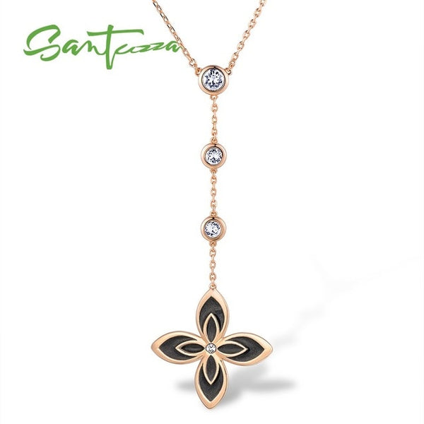 SANTUZZA Flower Necklace For Woman Elegant Multi-Color Flower Sparkling Crystal Necklace Party Fashion Jewelry HANDMADE Enamel