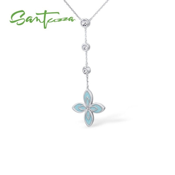 SANTUZZA Flower Necklace For Woman Elegant Multi-Color Flower Sparkling Crystal Necklace Party Fashion Jewelry HANDMADE Enamel