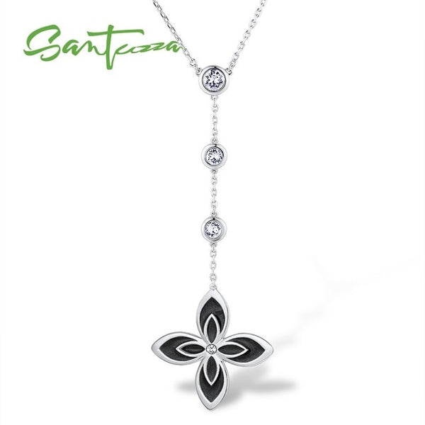 SANTUZZA Flower Necklace For Woman Elegant Multi-Color Flower Sparkling Crystal Necklace Party Fashion Jewelry HANDMADE Enamel