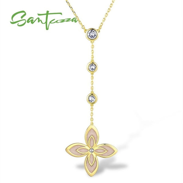 SANTUZZA Flower Necklace For Woman Elegant Multi-Color Flower Sparkling Crystal Necklace Party Fashion Jewelry HANDMADE Enamel