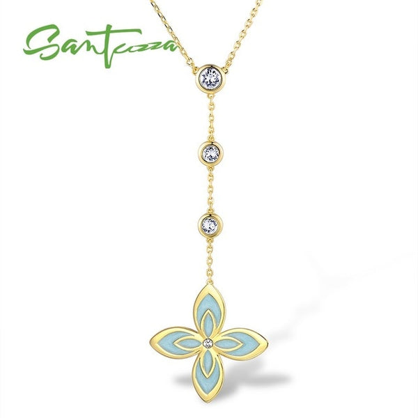 SANTUZZA Flower Necklace For Woman Elegant Multi-Color Flower Sparkling Crystal Necklace Party Fashion Jewelry HANDMADE Enamel