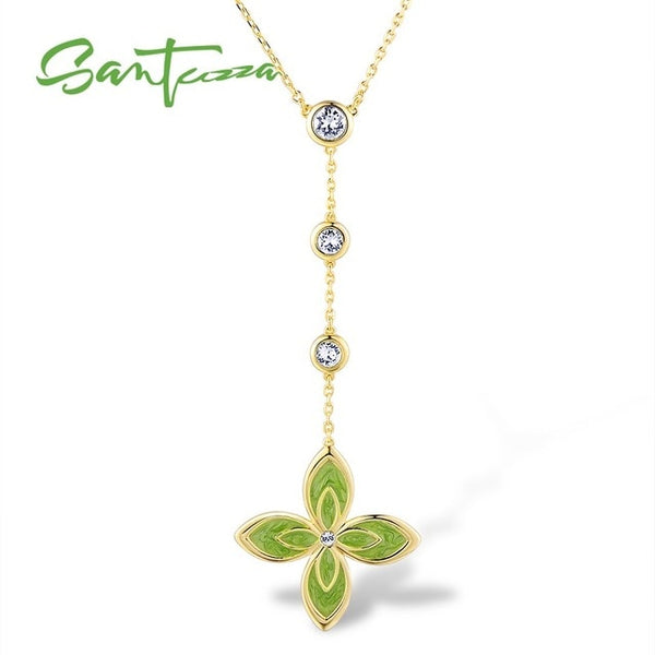 SANTUZZA Flower Necklace For Woman Elegant Multi-Color Flower Sparkling Crystal Necklace Party Fashion Jewelry HANDMADE Enamel