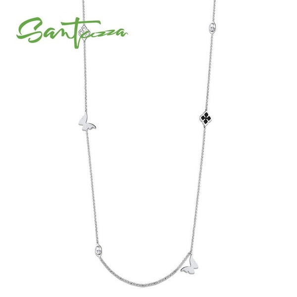 SANTUZZA Geometric Necklace For Woman Multi-Color Butterflies Sparkling Crystal Necklace 110CM Fashion Jewelry HANDMADE Enamel