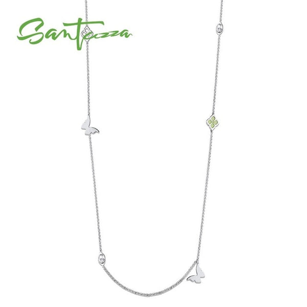SANTUZZA Geometric Necklace For Woman Multi-Color Butterflies Sparkling Crystal Necklace 110CM Fashion Jewelry HANDMADE Enamel