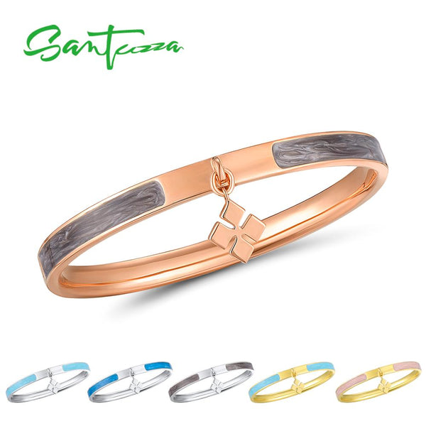 SANTUZZA Trendy Bangle For Woman Simple Concise Multi-Color Four-leaf Clover Bracelet Bangles Fashion Jewelry HANDMADE Enamel