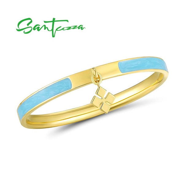 SANTUZZA Trendy Bangle For Woman Simple Concise Multi-Color Four-leaf Clover Bracelet Bangles Fashion Jewelry HANDMADE Enamel