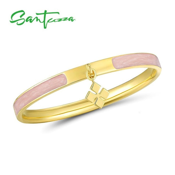 SANTUZZA Trendy Bangle For Woman Simple Concise Multi-Color Four-leaf Clover Bracelet Bangles Fashion Jewelry HANDMADE Enamel