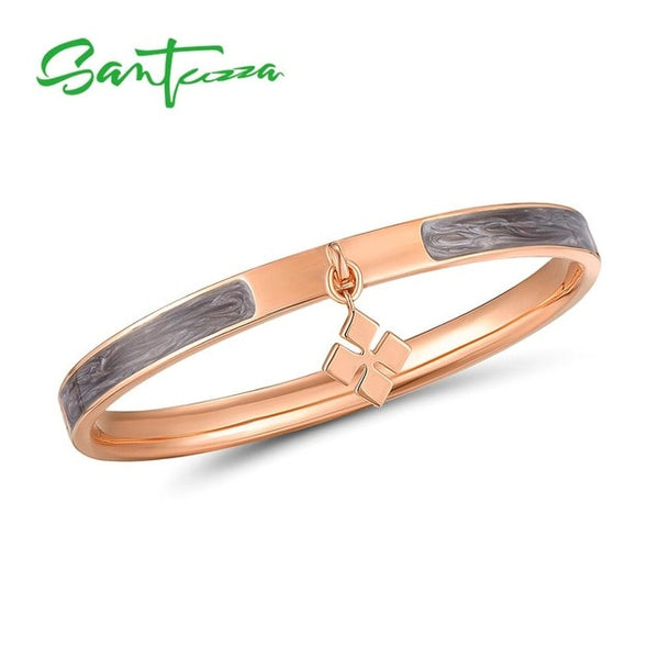 SANTUZZA Trendy Bangle For Woman Simple Concise Multi-Color Four-leaf Clover Bracelet Bangles Fashion Jewelry HANDMADE Enamel