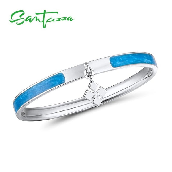 SANTUZZA Trendy Bangle For Woman Simple Concise Multi-Color Four-leaf Clover Bracelet Bangles Fashion Jewelry HANDMADE Enamel