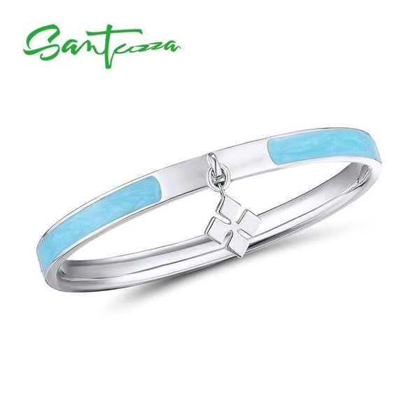 SANTUZZA Trendy Bangle For Woman Simple Concise Multi-Color Four-leaf Clover Bracelet Bangles Fashion Jewelry HANDMADE Enamel