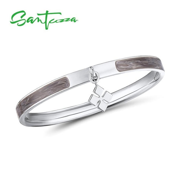 SANTUZZA Trendy Bangle For Woman Simple Concise Multi-Color Four-leaf Clover Bracelet Bangles Fashion Jewelry HANDMADE Enamel