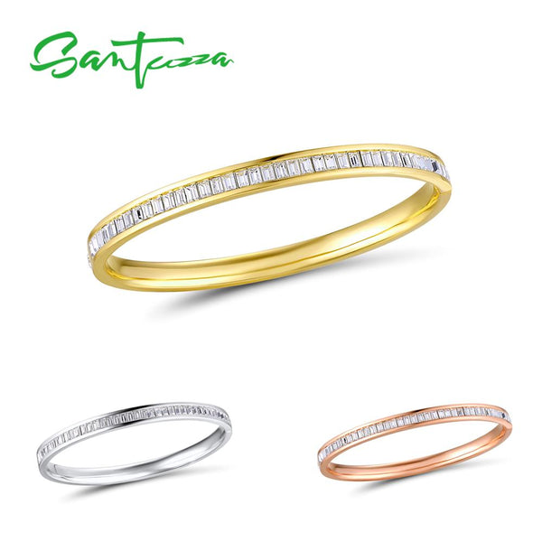 SANTUZZA Bangle For Woman Multi-Color Concise top quality Bracelet Bangle Sparkling Crystal Elegant Trendy Party Fashion Jewelry
