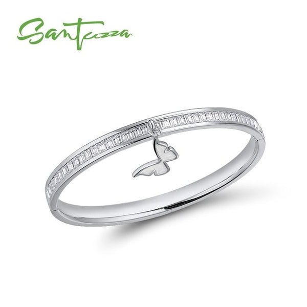 SANTUZZA Bangle For Woman Multi-Color Butterfly Bracelet Bangle Sparkling Crystal Elegant Trendy Fashion Jewelry HANDMADE Enamel