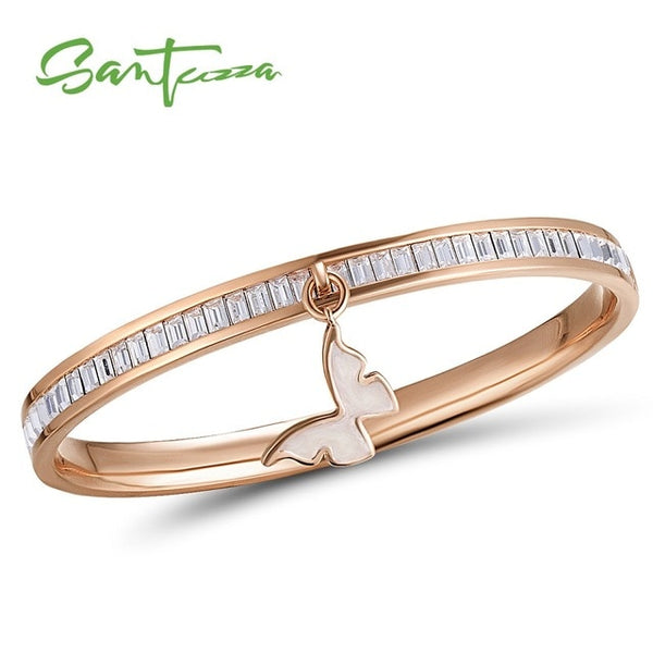 SANTUZZA Bangle For Woman Multi-Color Butterfly Bracelet Bangle Sparkling Crystal Elegant Trendy Fashion Jewelry HANDMADE Enamel