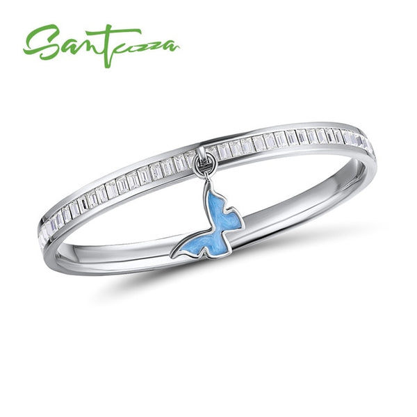 SANTUZZA Bangle For Woman Multi-Color Butterfly Bracelet Bangle Sparkling Crystal Elegant Trendy Fashion Jewelry HANDMADE Enamel