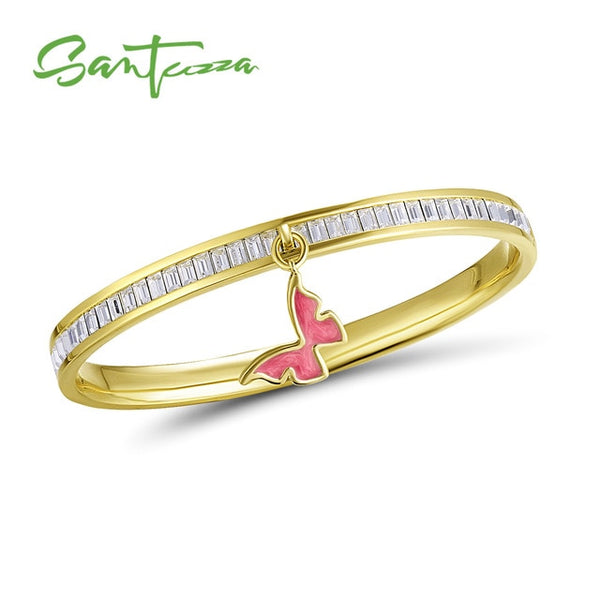 SANTUZZA Bangle For Woman Multi-Color Butterfly Bracelet Bangle Sparkling Crystal Elegant Trendy Fashion Jewelry HANDMADE Enamel