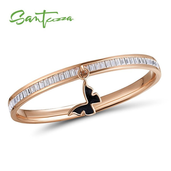 SANTUZZA Bangle For Woman Multi-Color Butterfly Bracelet Bangle Sparkling Crystal Elegant Trendy Fashion Jewelry HANDMADE Enamel
