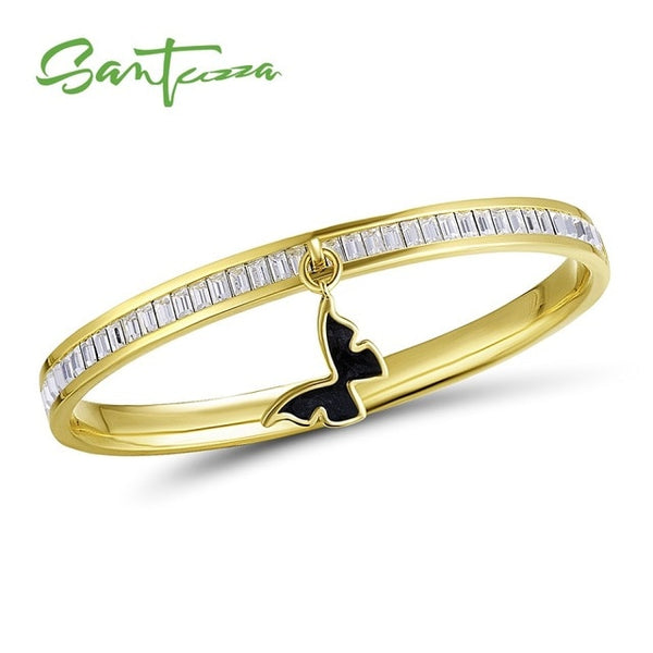 SANTUZZA Bangle For Woman Multi-Color Butterfly Bracelet Bangle Sparkling Crystal Elegant Trendy Fashion Jewelry HANDMADE Enamel
