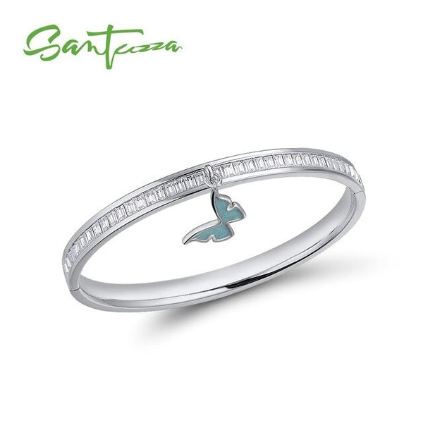SANTUZZA Bangle For Woman Multi-Color Butterfly Bracelet Bangle Sparkling Crystal Elegant Trendy Fashion Jewelry HANDMADE Enamel