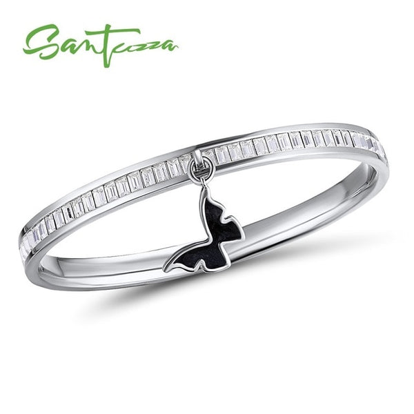 SANTUZZA Bangle For Woman Multi-Color Butterfly Bracelet Bangle Sparkling Crystal Elegant Trendy Fashion Jewelry HANDMADE Enamel