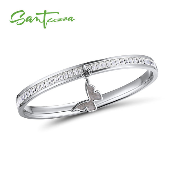 SANTUZZA Bangle For Woman Multi-Color Butterfly Bracelet Bangle Sparkling Crystal Elegant Trendy Fashion Jewelry HANDMADE Enamel