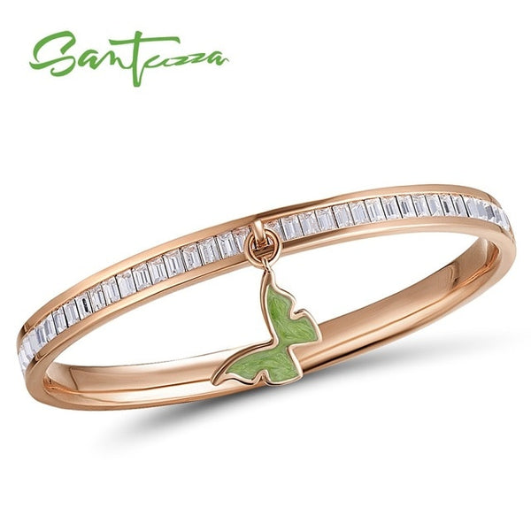 SANTUZZA Bangle For Woman Multi-Color Butterfly Bracelet Bangle Sparkling Crystal Elegant Trendy Fashion Jewelry HANDMADE Enamel