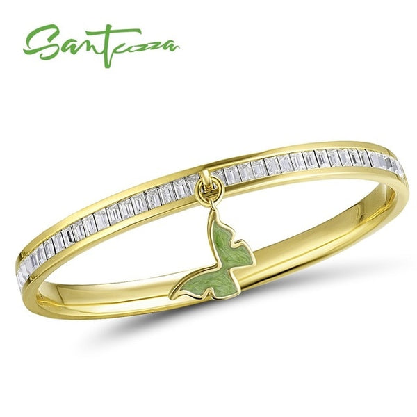 SANTUZZA Bangle For Woman Multi-Color Butterfly Bracelet Bangle Sparkling Crystal Elegant Trendy Fashion Jewelry HANDMADE Enamel