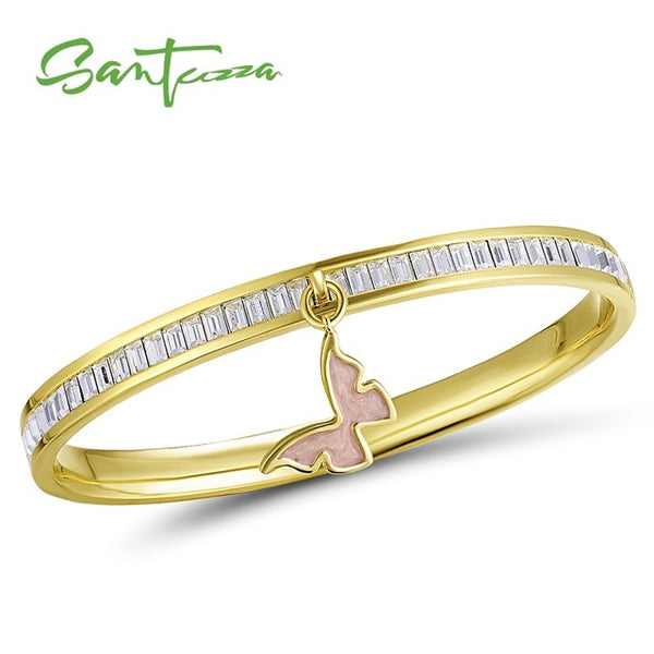 SANTUZZA Bangle For Woman Multi-Color Butterfly Bracelet Bangle Sparkling Crystal Elegant Trendy Fashion Jewelry HANDMADE Enamel