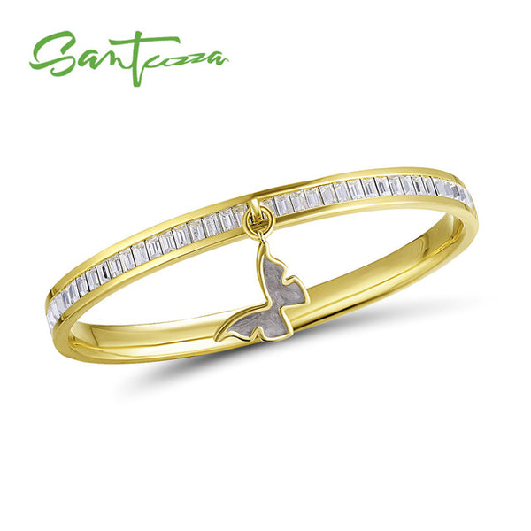SANTUZZA Bangle For Woman Multi-Color Butterfly Bracelet Bangle Sparkling Crystal Elegant Trendy Fashion Jewelry HANDMADE Enamel