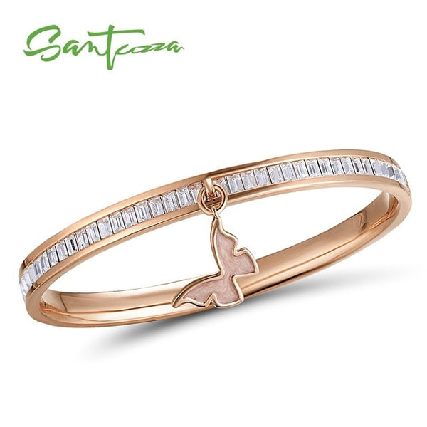 SANTUZZA Bangle For Woman Multi-Color Butterfly Bracelet Bangle Sparkling Crystal Elegant Trendy Fashion Jewelry HANDMADE Enamel