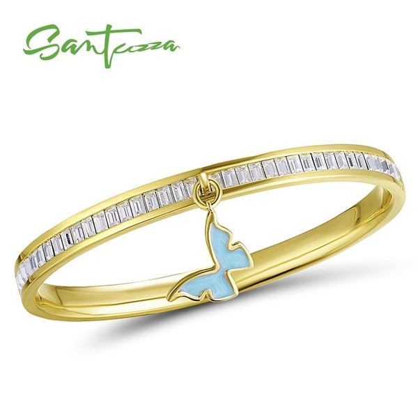 SANTUZZA Bangle For Woman Multi-Color Butterfly Bracelet Bangle Sparkling Crystal Elegant Trendy Fashion Jewelry HANDMADE Enamel