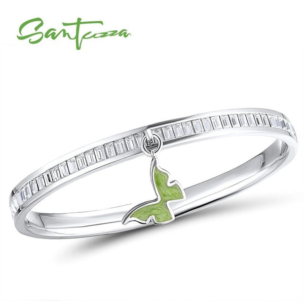 SANTUZZA Bangle For Woman Multi-Color Butterfly Bracelet Bangle Sparkling Crystal Elegant Trendy Fashion Jewelry HANDMADE Enamel