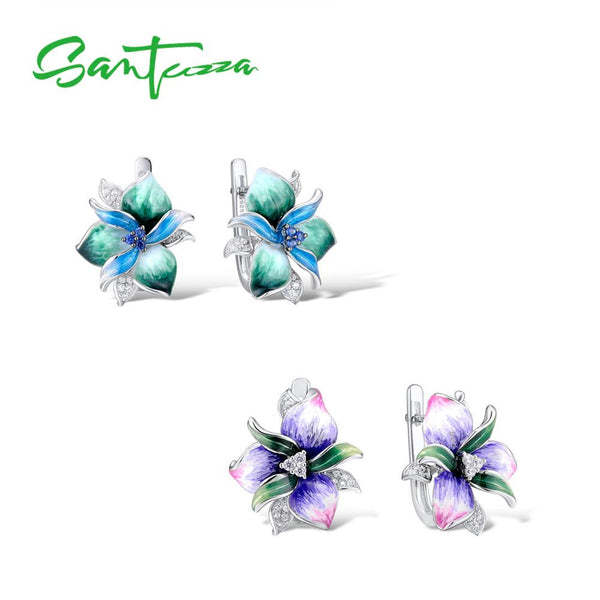 SANTUZZA Silver Earrings For Woman 925 Sterling Silver For Women High Quality Colorful Enamel Flower Earrings Fashion Jewelry