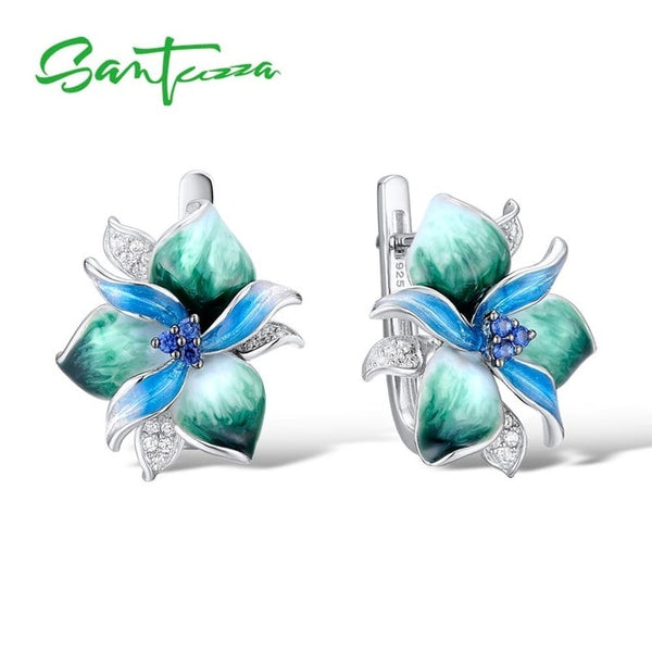 SANTUZZA Silver Earrings For Woman 925 Sterling Silver For Women High Quality Colorful Enamel Flower Earrings Fashion Jewelry