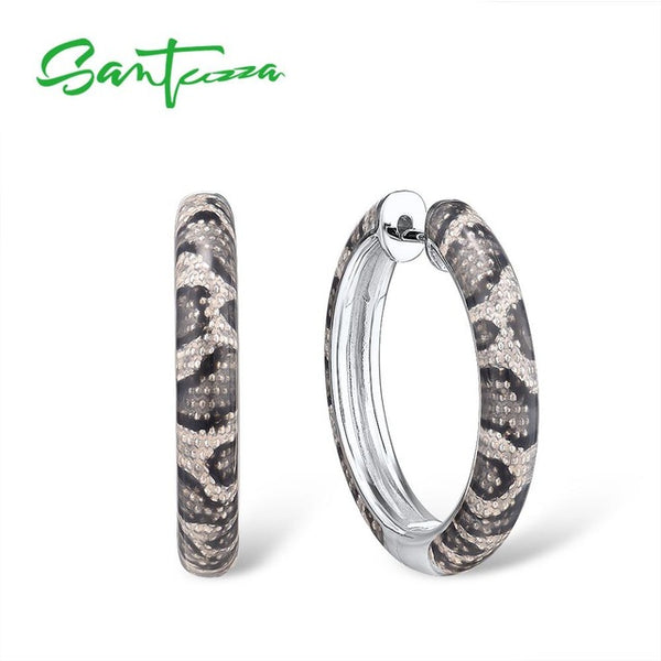 SANTUZZA  925 Sterling Silver Earrings For Women Delicate Blue Grey Enamel Snake Veins Hoop Earrings Chic Fine Jewelry Handamde