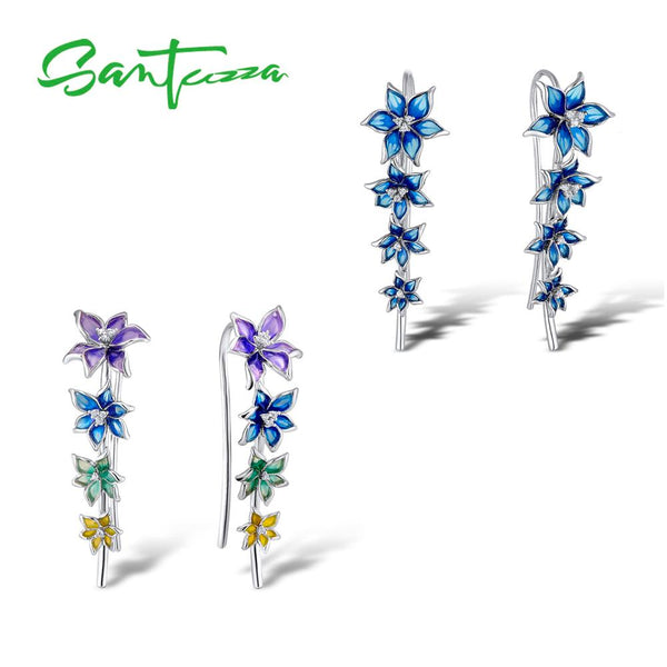 SANTUZZA Silver Earrings For Girl 925 Sterling Silver For Women High Quality Colorful Enamel Flower Earrings Fashion Jewelry