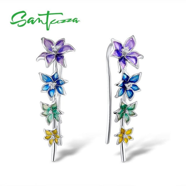 SANTUZZA Silver Earrings For Girl 925 Sterling Silver For Women High Quality Colorful Enamel Flower Earrings Fashion Jewelry