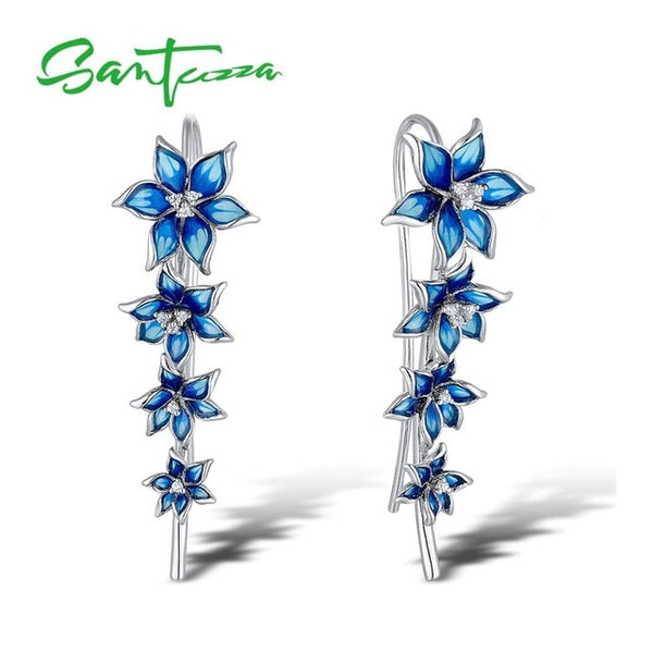 SANTUZZA Silver Earrings For Girl 925 Sterling Silver For Women High Quality Colorful Enamel Flower Earrings Fashion Jewelry